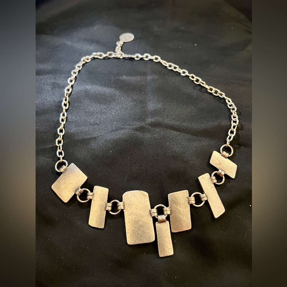 Rectangular Charm Turkish (?) Silver Necklace - image 1